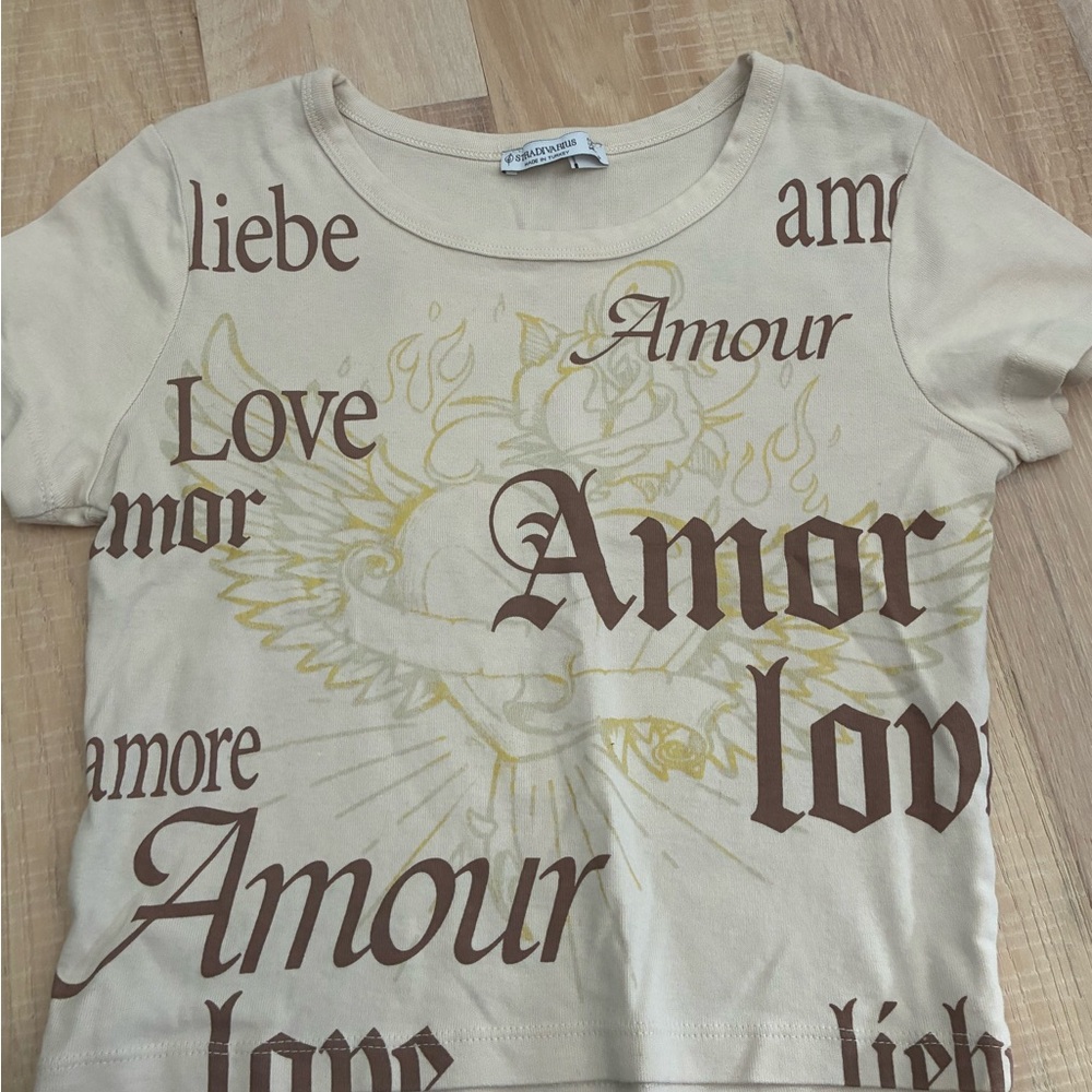 Stradivarius Beige Amour Print Kids T-Shirt